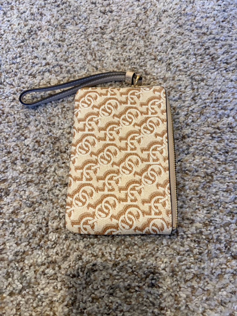 Coach Beige and Tan Signature Wristlet Clutch